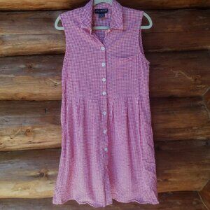 J G Hook VTG Red & White Gingham Seersucker Cottagecore Midi Shirt Dress Size 12